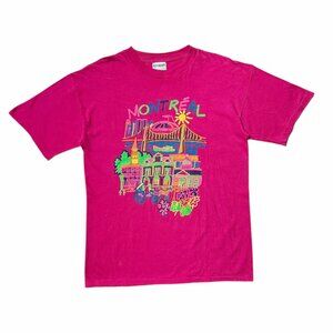 90s Vintage Montreal Graphic T-shirt Single Stitch City Art Drawing Quebec.